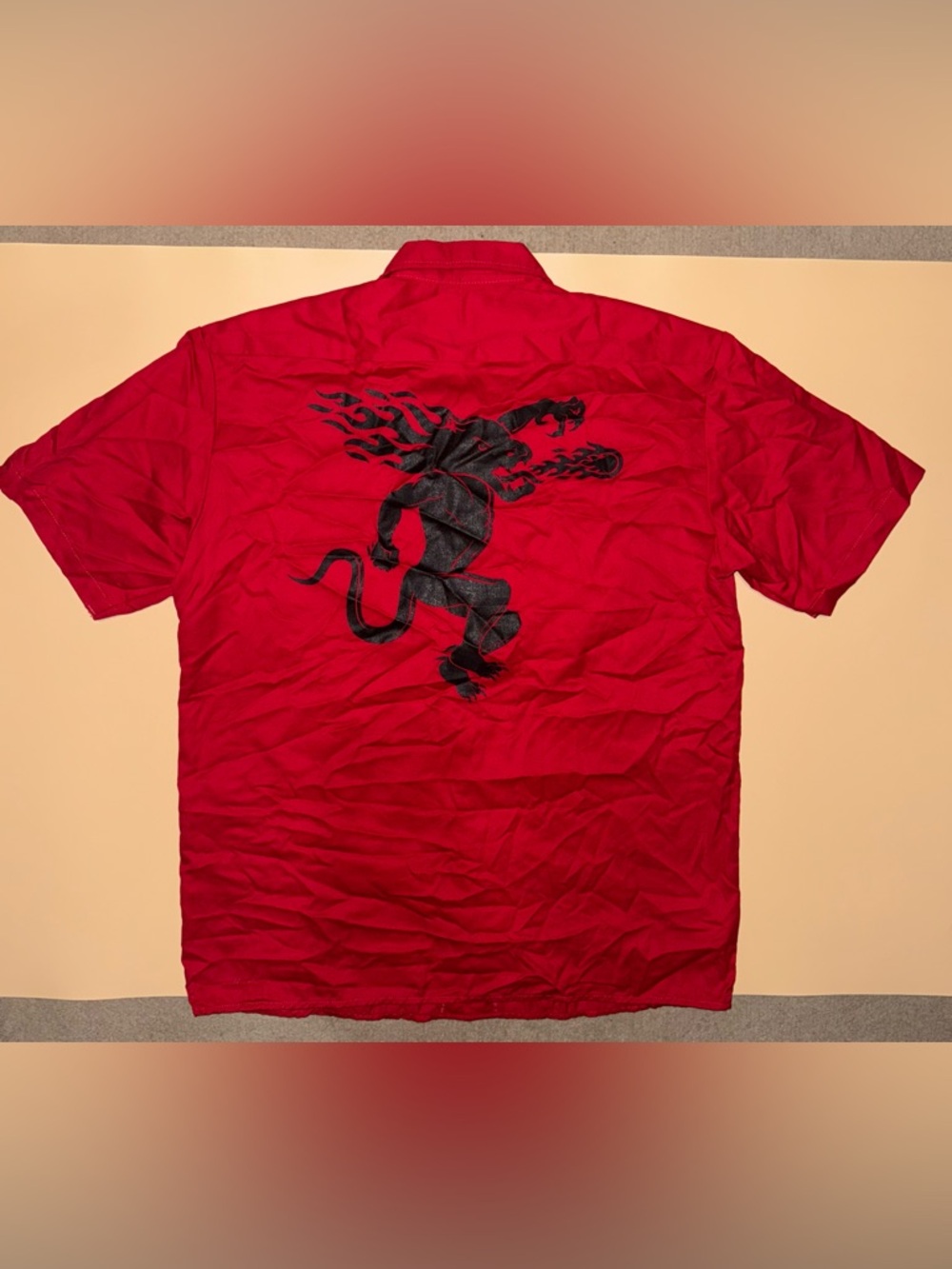 Dickies Fireball Whisky Work Shirt Mens Large Red Button Up Devil Graphic NWT